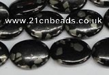 CJB160 15.5 inches 15*20mm oval natural jet & pyrite gemstone beads