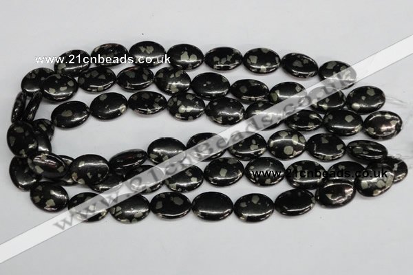 CJB160 15.5 inches 15*20mm oval natural jet & pyrite gemstone beads