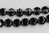 CJB19 16 inches 8mm flat round natural jet gemstone beads wholesale