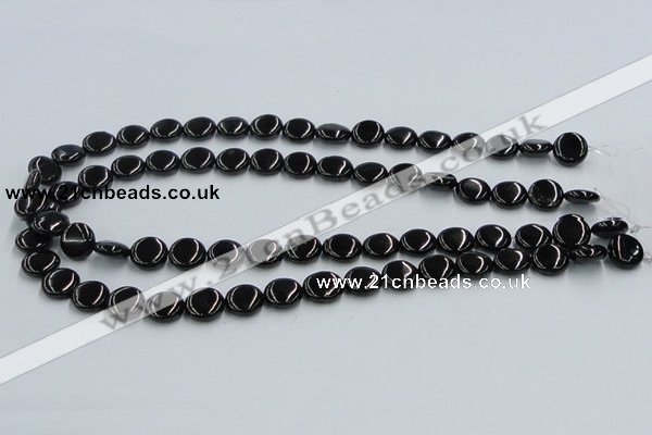 CJB21 16 inches 12mm flat round natural jet gemstone beads wholesale