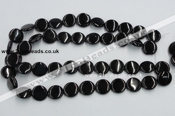 CJB22 16 inches 18mm flat round natural jet gemstone beads wholesale