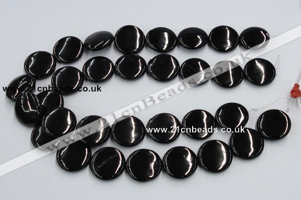 CJB23 16 inches 25mm flat round natural jet gemstone beads wholesale