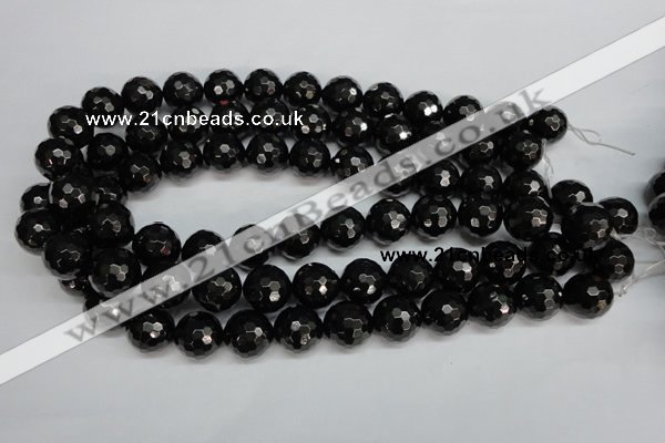 CJB46 15.5 inches 14mm faceted round natural jet gemstone beads