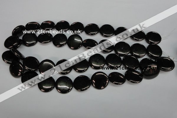 CJB78 15.5 inches 20mm flat round natural jet gemstone beads