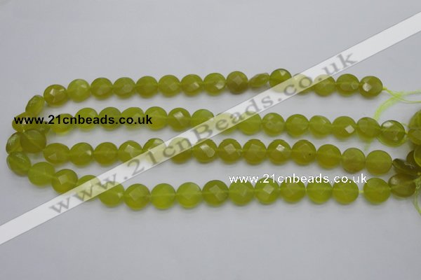 CKA266 15.5 inches 12mm faceted coin Korean jade gemstone beads