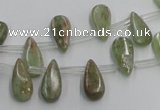 CKC96 Top drilled 6*12mm flat teardrop natural green kyanite beads