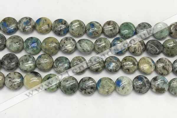 CKJ489 15.5 inches 10mm flat round natural k2 jasper beads