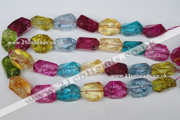 CKQ119 15.5 inches 16*26mm faceted nuggets dyed crackle quartz beads