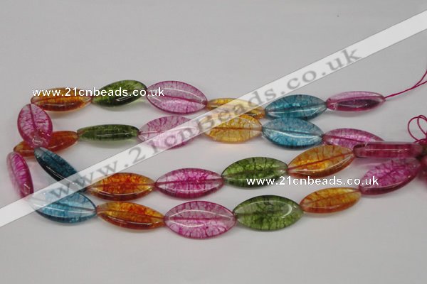 CKQ124 15.5 inches 15*30mm marquise dyed crackle quartz beads