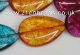 CKQ127 15.5 inches 30*40mm flat teardrop dyed crackle quartz beads