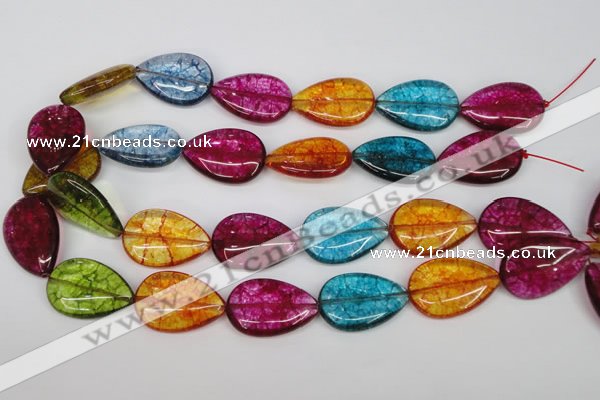 CKQ127 15.5 inches 30*40mm flat teardrop dyed crackle quartz beads