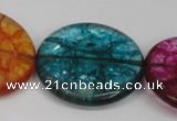 CKQ129 15.5 inches 30mm flat round dyed crackle quartz beads