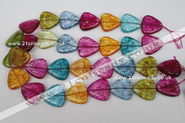 CKQ137 15.5 inches 30*30mm triangle dyed crackle quartz beads