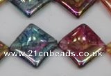 CKQ152 15.5 inches 20*20mm diamond AB-color crackle quartz beads