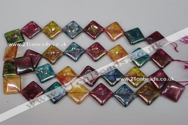 CKQ153 15.5 inches 25*25mm diamond AB-color crackle quartz beads