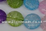 CKQ175 15.5 inches 20mm flat round dyed crackle quartz beads