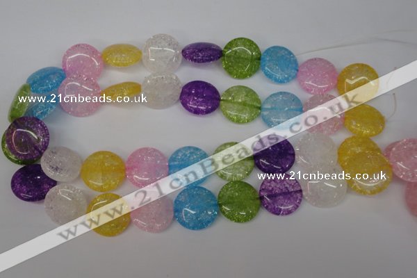 CKQ175 15.5 inches 20mm flat round dyed crackle quartz beads