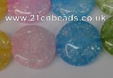 CKQ176 15.5 inches 25mm flat round dyed crackle quartz beads