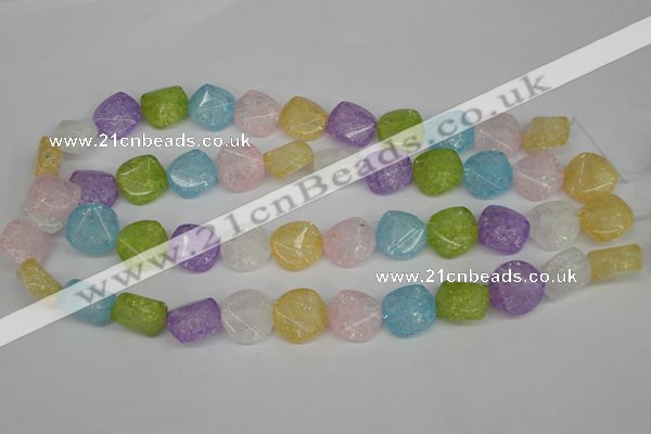 CKQ178 15.5 inches 16mm faceted coin dyed crackle quartz beads