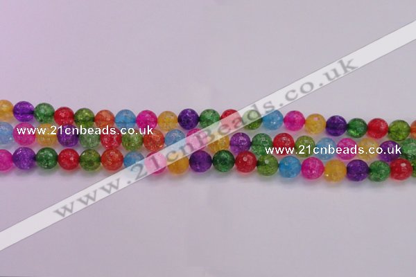 CKQ351 15.5 inches 8mm faceted round dyed crackle quartz beads