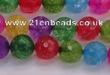 CKQ352 15.5 inches 10mm faceted round dyed crackle quartz beads