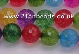 CKQ353 15.5 inches 12mm faceted round dyed crackle quartz beads