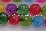 CKQ354 15.5 inches 14mm faceted round dyed crackle quartz beads