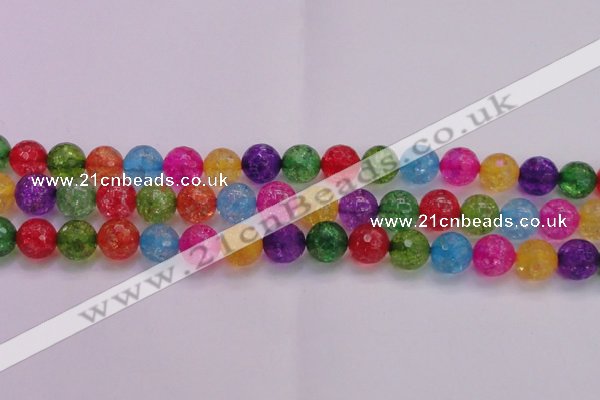 CKQ354 15.5 inches 14mm faceted round dyed crackle quartz beads