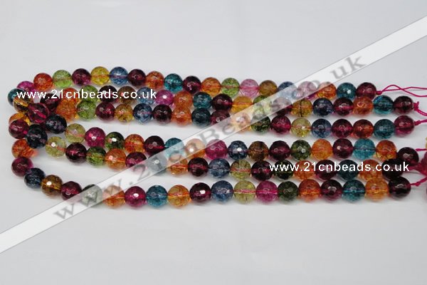 CKQ43 15.5 inches 10mm faceted round dyed crackle quartz beads