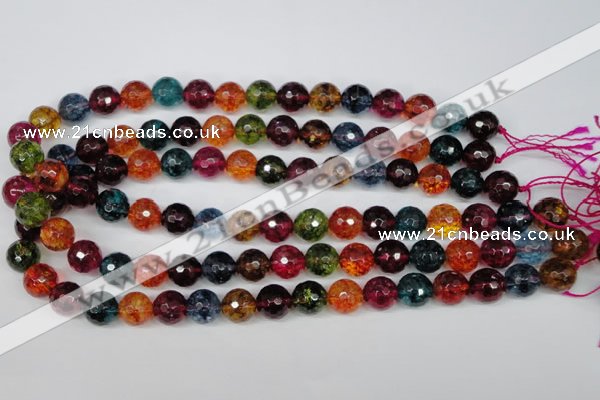 CKQ44 15.5 inches 12mm faceted round dyed crackle quartz beads