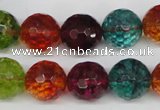 CKQ45 15.5 inches 14mm faceted round dyed crackle quartz beads