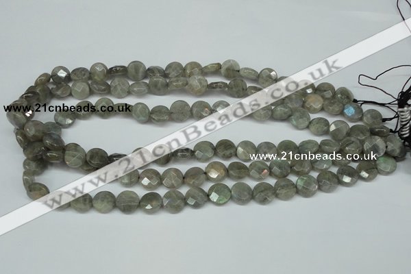 CLB190 15.5 inches 10mm faceted coin labradorite gemstone beads