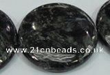 CLB315 15.5 inches 40mm flat round black labradorite gemstone beads