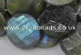 CLB39 15.5 inches 25mm faceted flat round labradorite gemstone beads