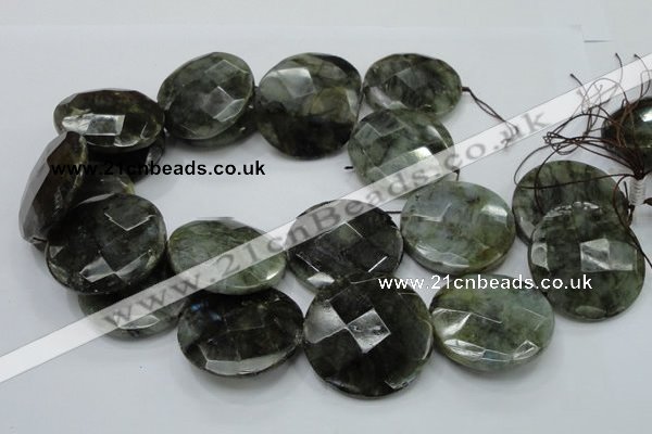 CLB40 15.5 inches 40mm faceted flat round labradorite gemstone beads