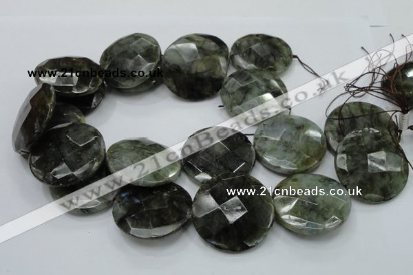 CLB53 15.5 inches 30mm faceted flat round labradorite gemstone beads