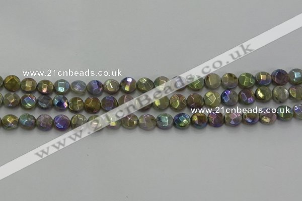 CLB676 15.5 inches 8mm faceted coin AB-color labradorite beads