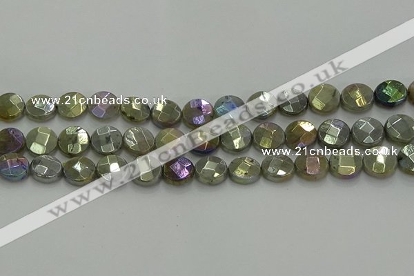 CLB678 15.5 inches 12mm faceted coin AB-color labradorite beads