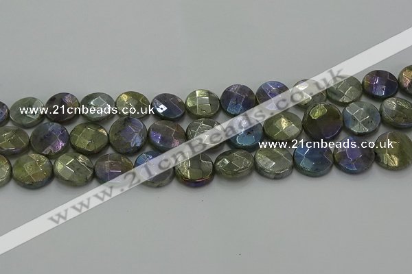 CLB679 15.5 inches 15mm faceted coin AB-color labradorite beads