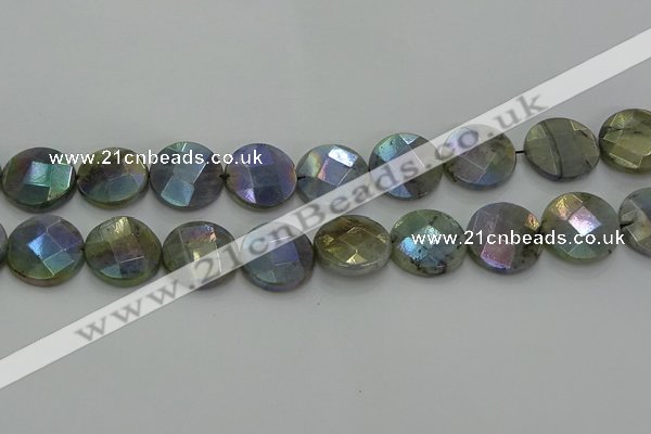 CLB680 15.5 inches 18mm faceted coin AB-color labradorite beads