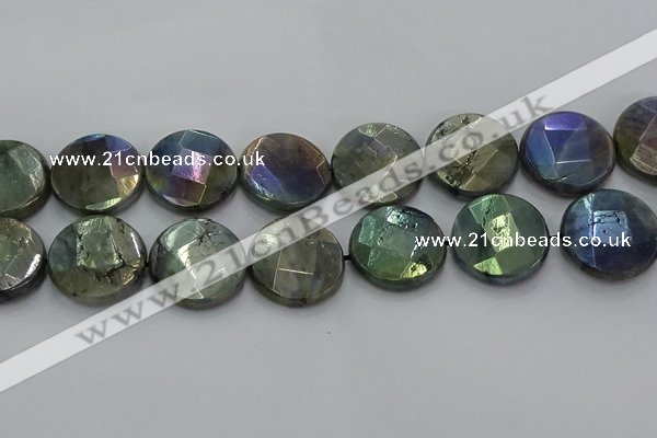 CLB682 15.5 inches 25mm faceted coin AB-color labradorite beads