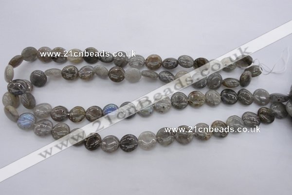 CLB72 15.5 inches 12mm flat round labradorite beads wholesale