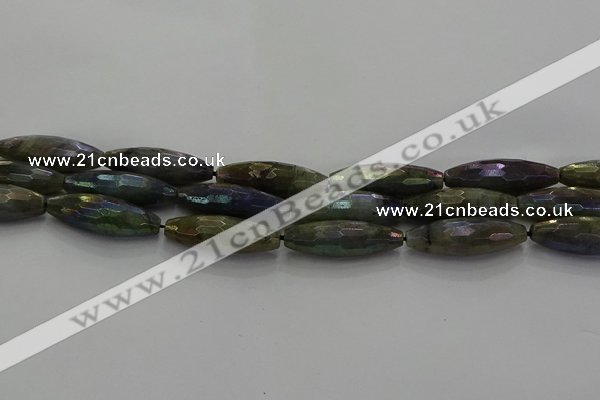 CLB789 15.5 inches 10*30mm faceted rice AB-color labradorite beads