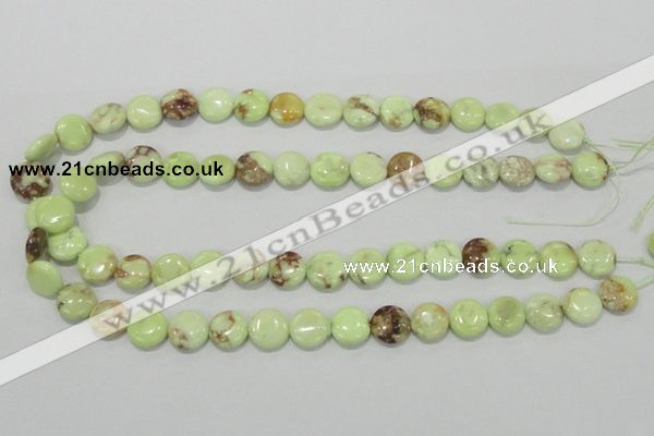 CLE49 15.5 inches 12mm flat round lemon turquoise beads wholesale