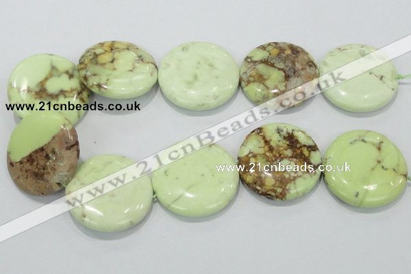 CLE51 15.5 inches 40mm flat round lemon turquoise  beads wholesale