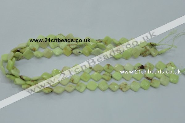 CLE67 15.5 inches 10*10mm faceted diamond lemon turquoise beads