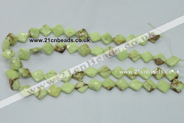 CLE68 15.5 inches 12*12mm faceted diamond lemon turquoise beads