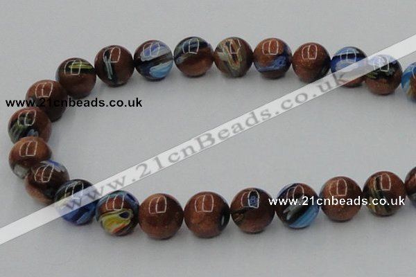 CLG542 16 inches 12mm round goldstone & lampwork glass beads