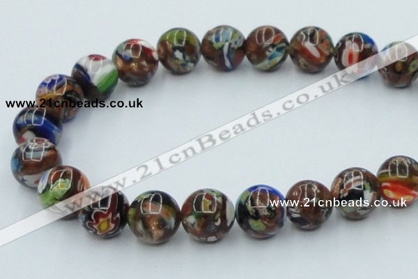 CLG543 16 inches 14mm round goldstone & lampwork glass beads