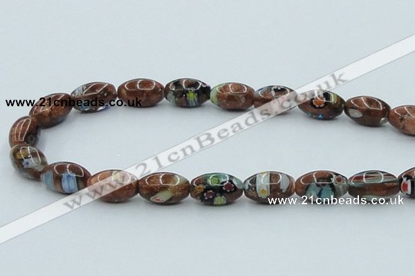 CLG546 16 inches 10*14mm rice goldstone & lampwork glass beads